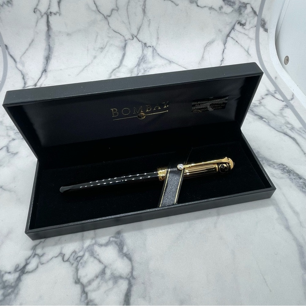 Vintage Bombay Black and Gold Colored Fountain Pen in Box
